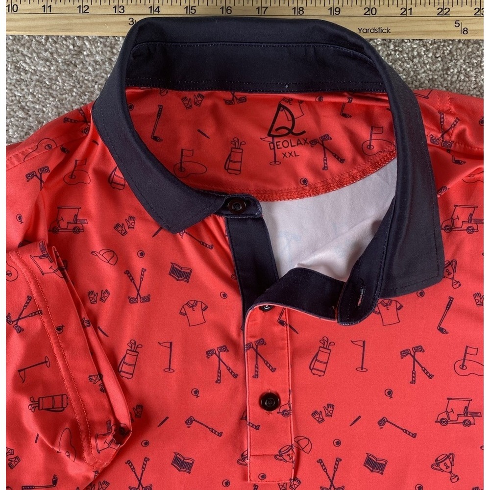 Deolax Red Golf Polo Performance Stretch Mens XXL All Over Golf Course / Caddy